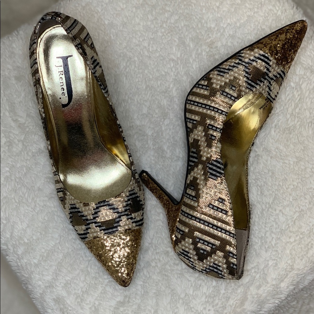 J. Renee Ryella Pumps (Black & Gold Glitter)